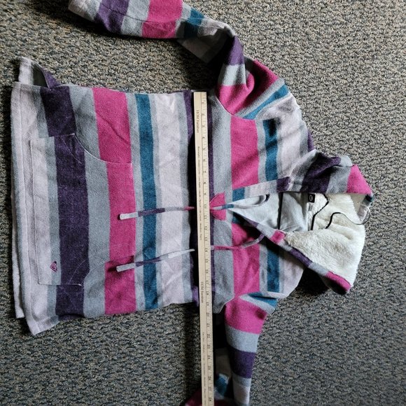 ROXY Pink Purple Striped Fleece Hoodie Size Medium - Picture 11 of 16